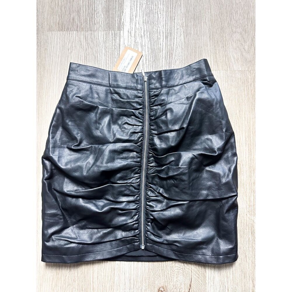 NWT Runaway Cartia Mini Skirt Faux Leather Black Ruched Zip Skirt Small